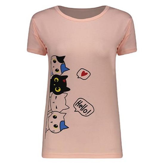 Picture of تی شرت صورتی کمرنگ طرح گربه کد 401