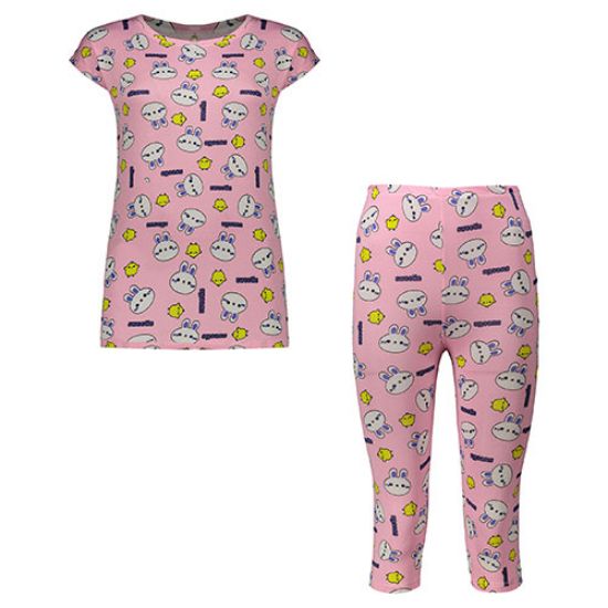 Picture of ست تاپ و شلوار برمودا صورتی طرح سویتی کد 507