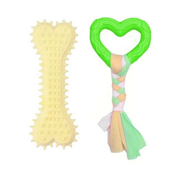 Picture of اسباب بازی دندانی سگ بایو موزارا مدل قلب و استخوان کرم و سبز